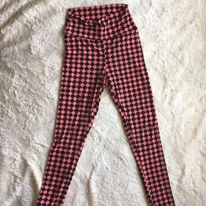 High waisted coral and black checkered pants